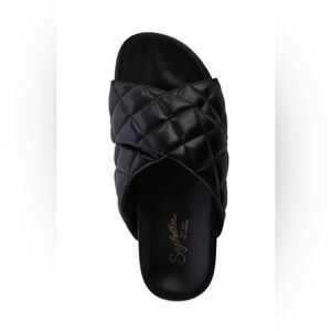 Seychelles Wide Awake Quilted Leather Slides - Black - NWT